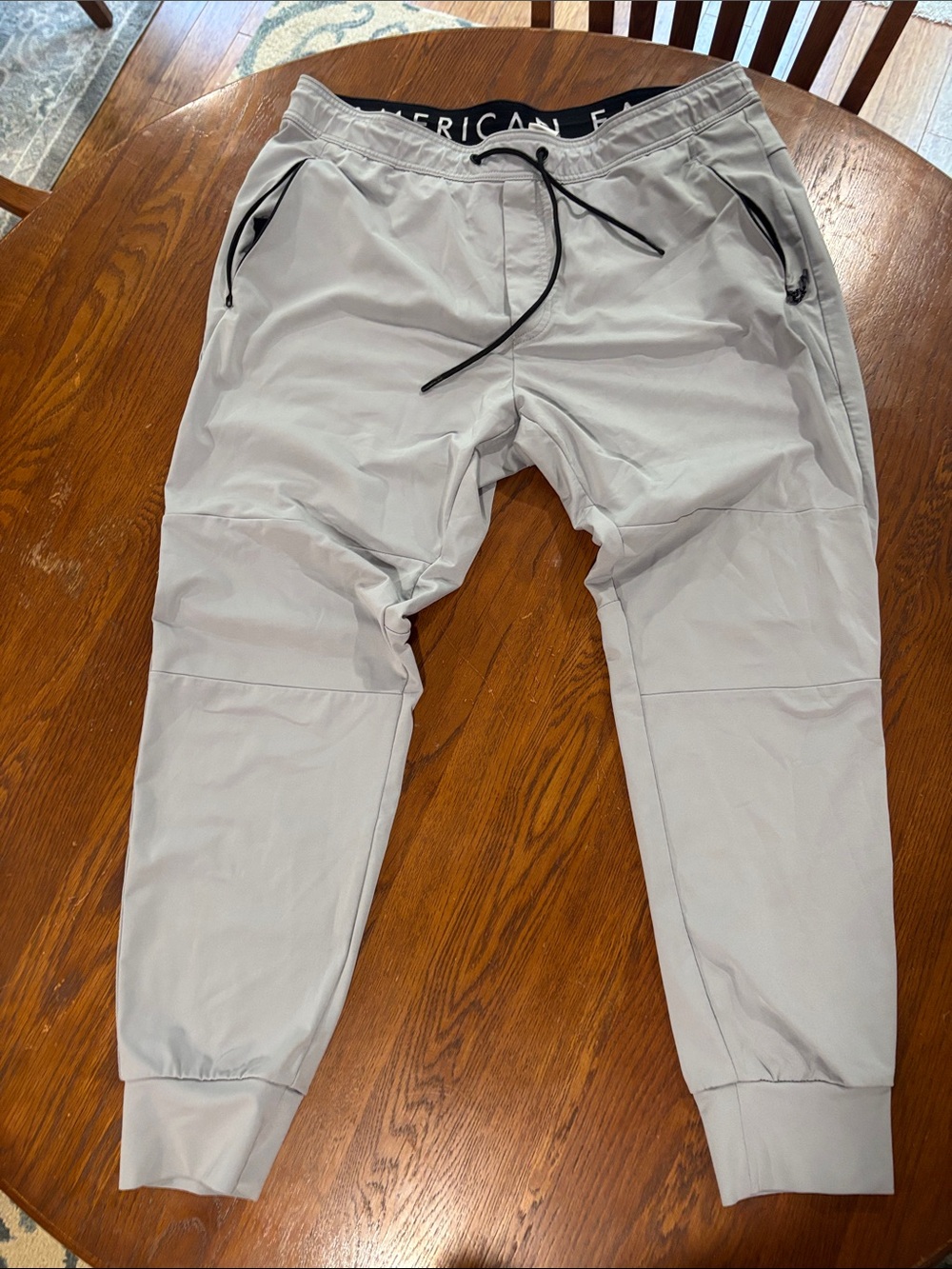 American Eagle Outfitters Light Gray Drawstring Joggers with Zipper Pockets